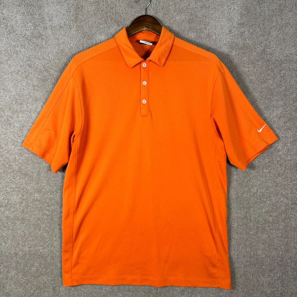 Nike‎ Golf Polo Shirt Mens Large Orange Short Sleeve Nike FIT DRY Swoosh Logo